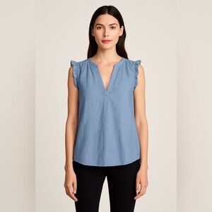 Joie Sleeveless Chambray Ruffle Blouse Size S